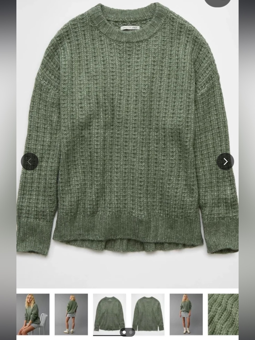 American Eagle Outfitters Olive Green Waffle Knit Crewneck Sweater